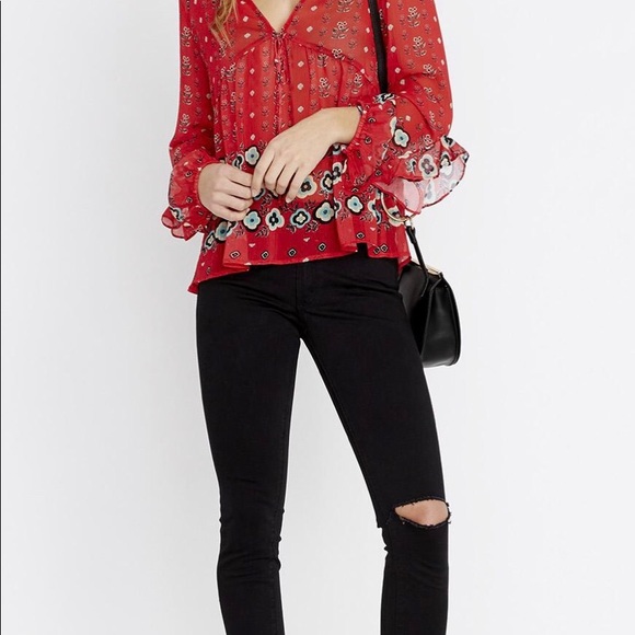 NWT DAVID BITTON BORDER FOLK FLORAL RED SZ M ♥️ - Picture 3 of 4